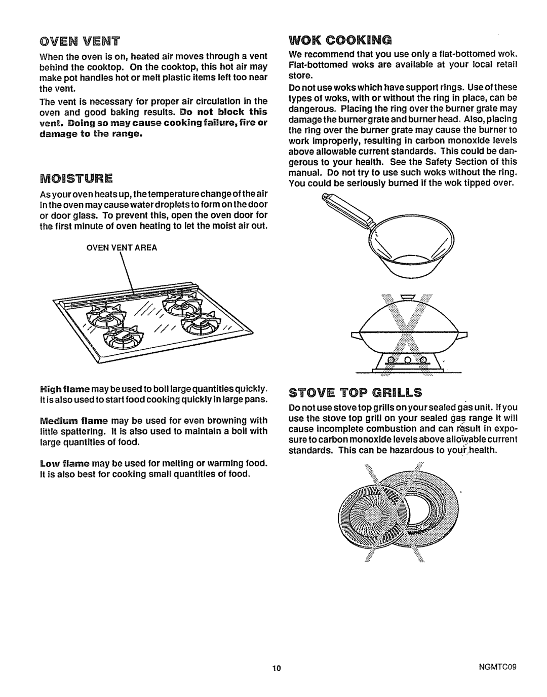 Sears 36725, 36729 warranty @VEN Vent, Moisture, Stove TOP Grills, Oven Vent Area 