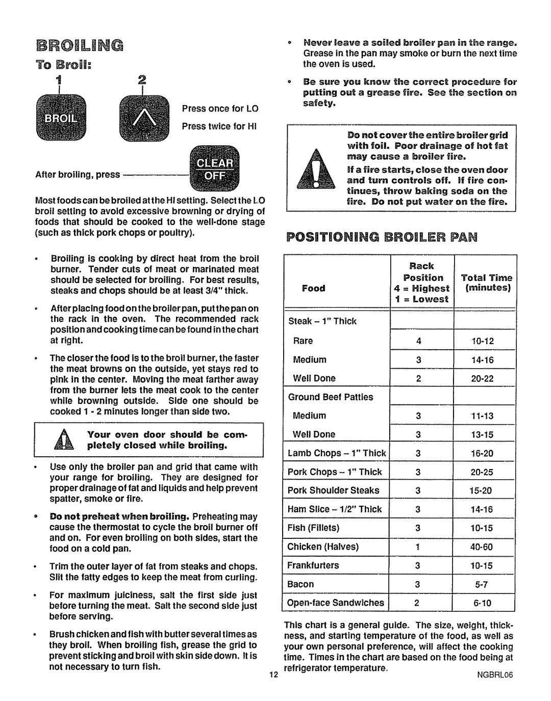 Sears 36725, 36729 warranty BROILmNG 