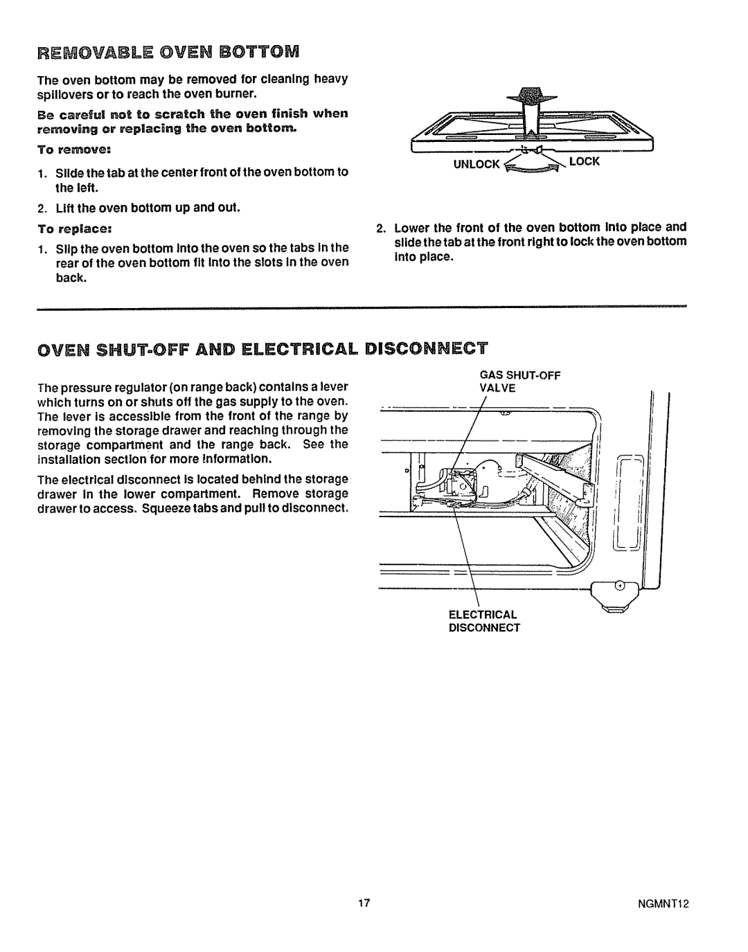 Sears 36729, 36725 warranty Oven SHU%OFF and Electrical Disconnect, GAS SHUT-OFF Valve Electrical Disconnect 