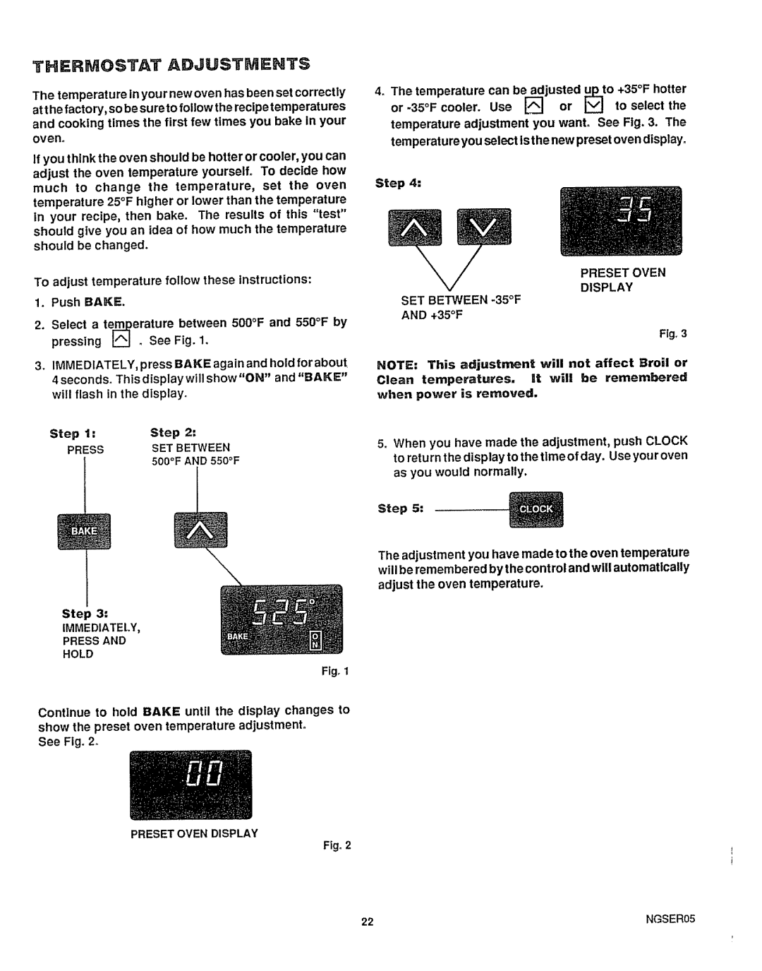 Sears 36725, 36729 warranty Thermostat ADJUSTUHT$, Preset Oven Display SET Between -35F 