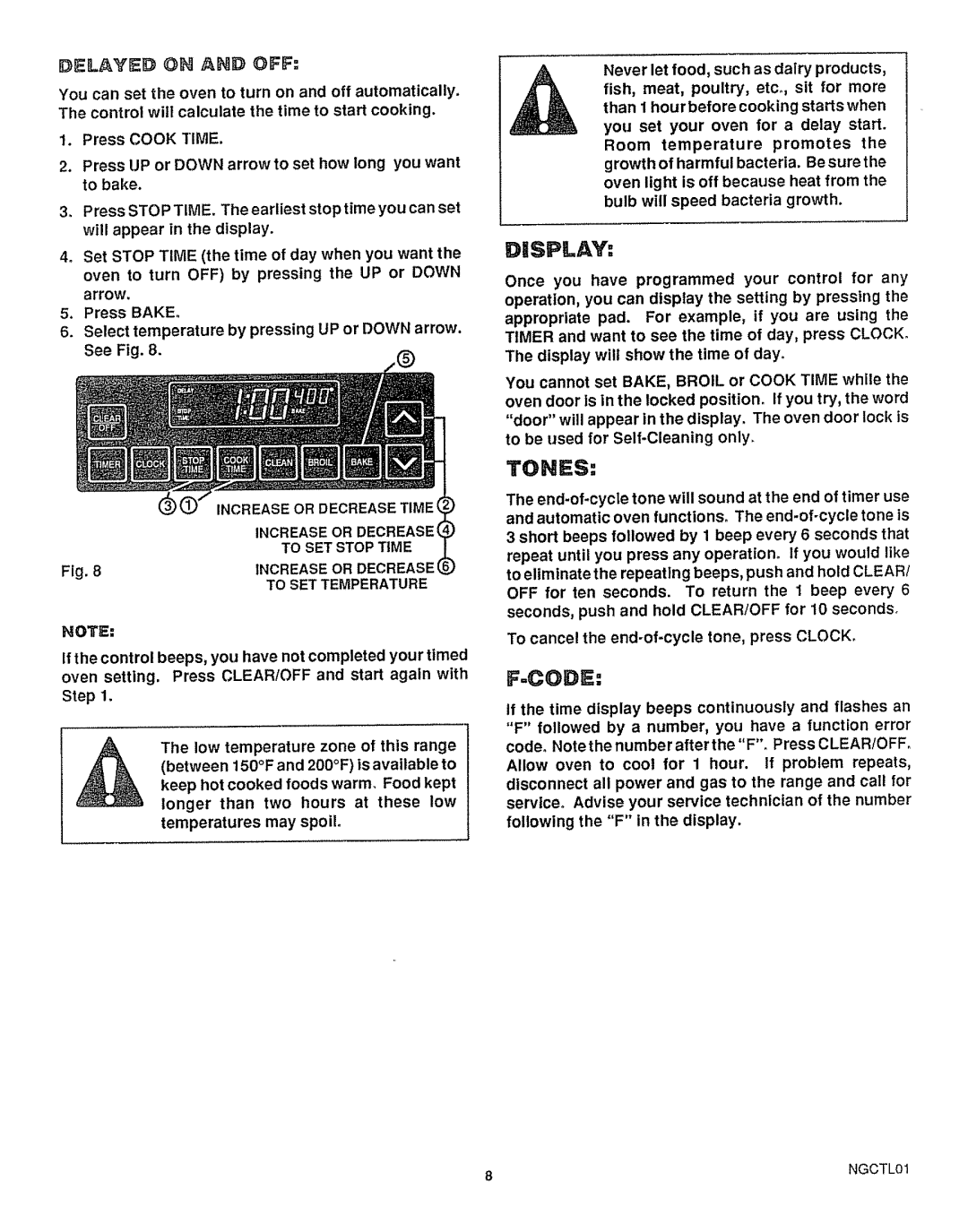 Sears 36725, 36729 warranty =Code, DliSPLAY, Tones 