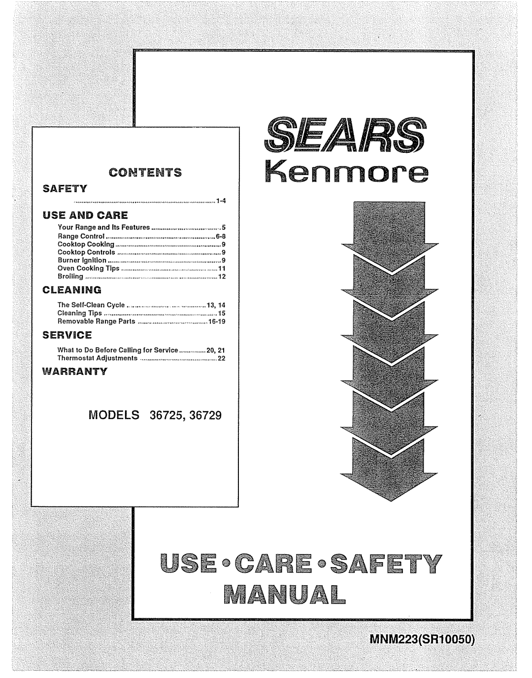 Sears 36725, 36729 warranty Contents, Models, Safety Use And Care, Cleaning, Servdce, Warranty 