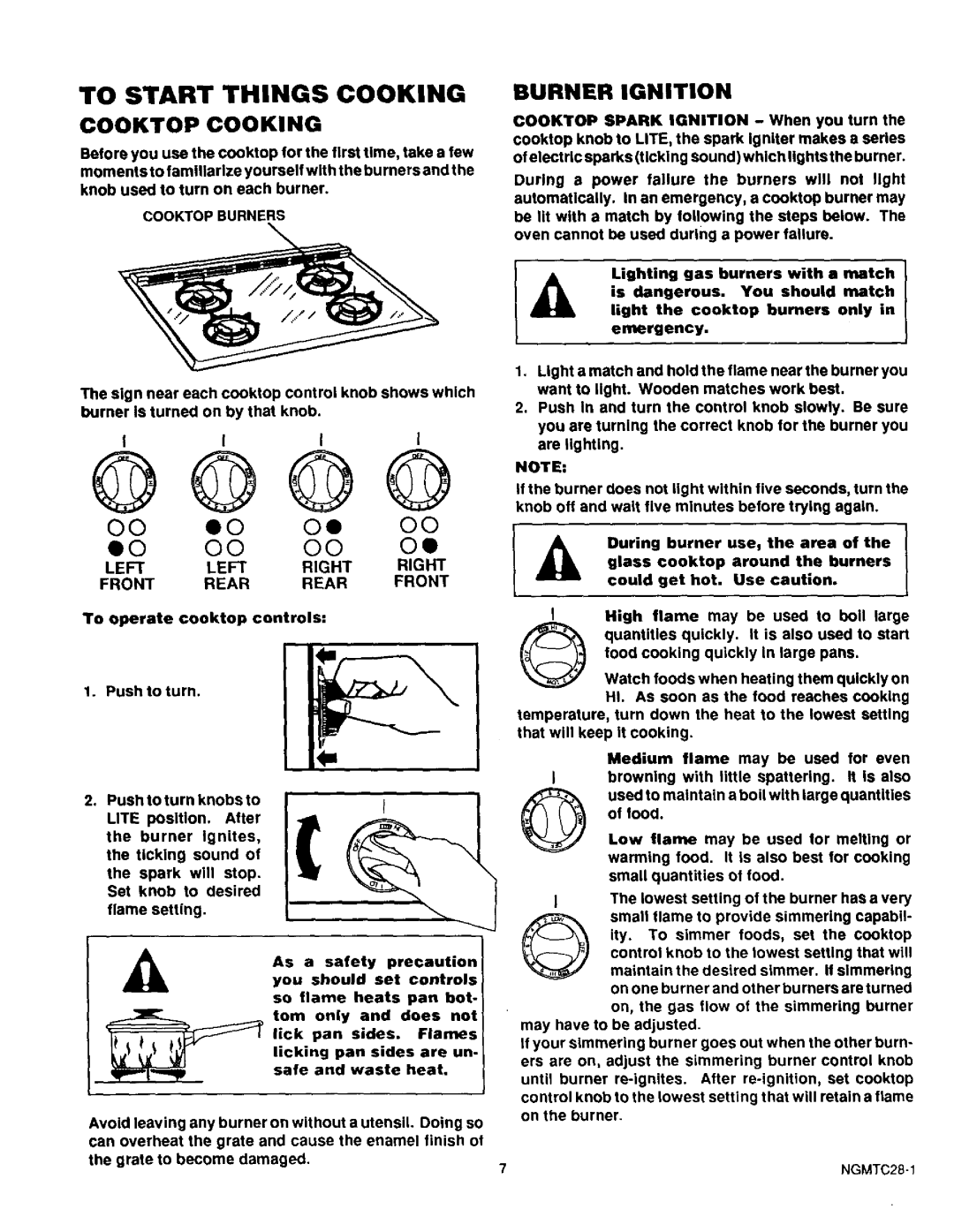 Sears 36749, 36745 warranty Burner Ignition, Cooktdpburners, Left Right, Front Rear, Ute 