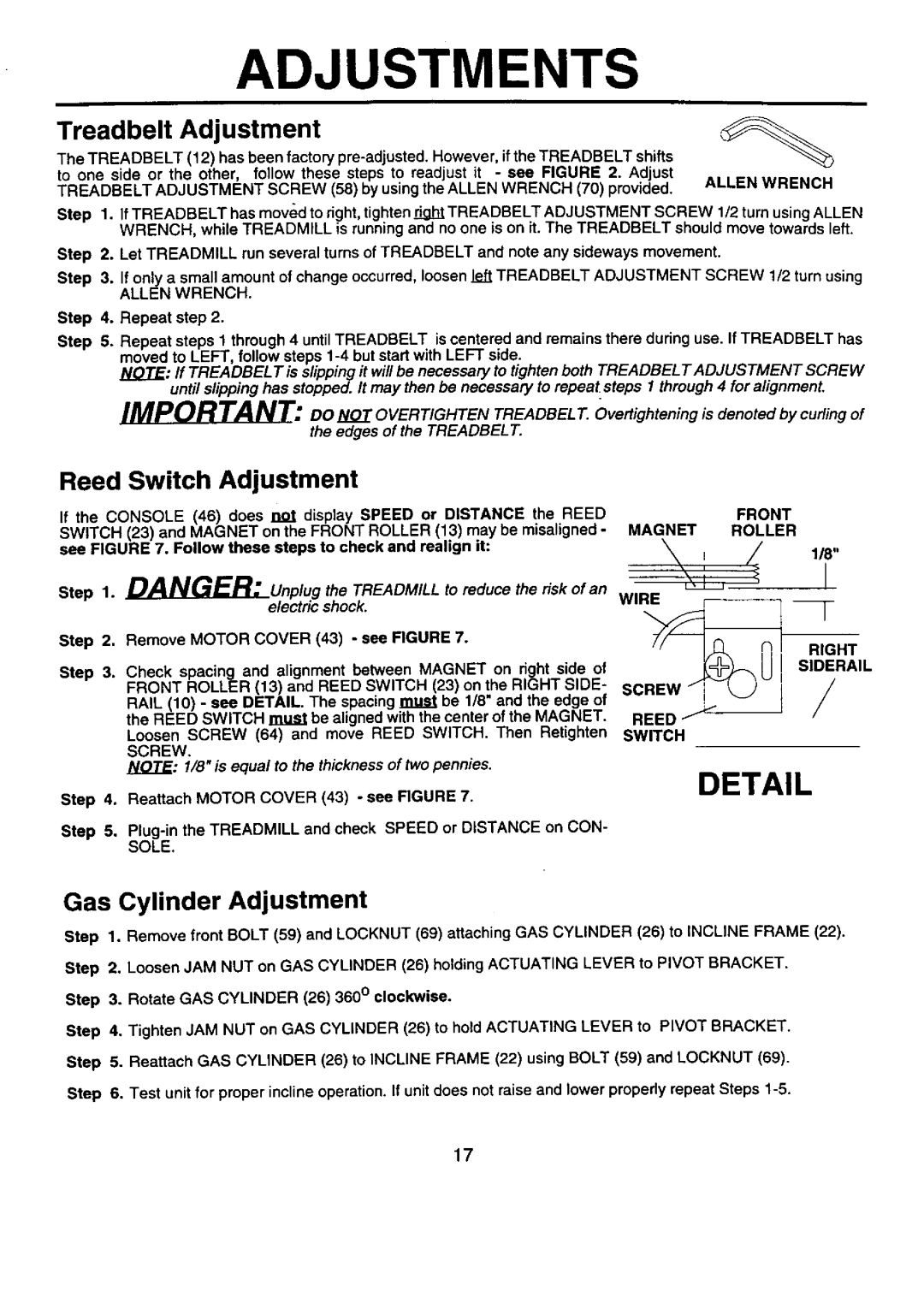 Sears 21-7119, 374.288450 service manual Adjustments, Reattach Motor Cover 43 see Figure, 118, SlDERAIL REED/J 