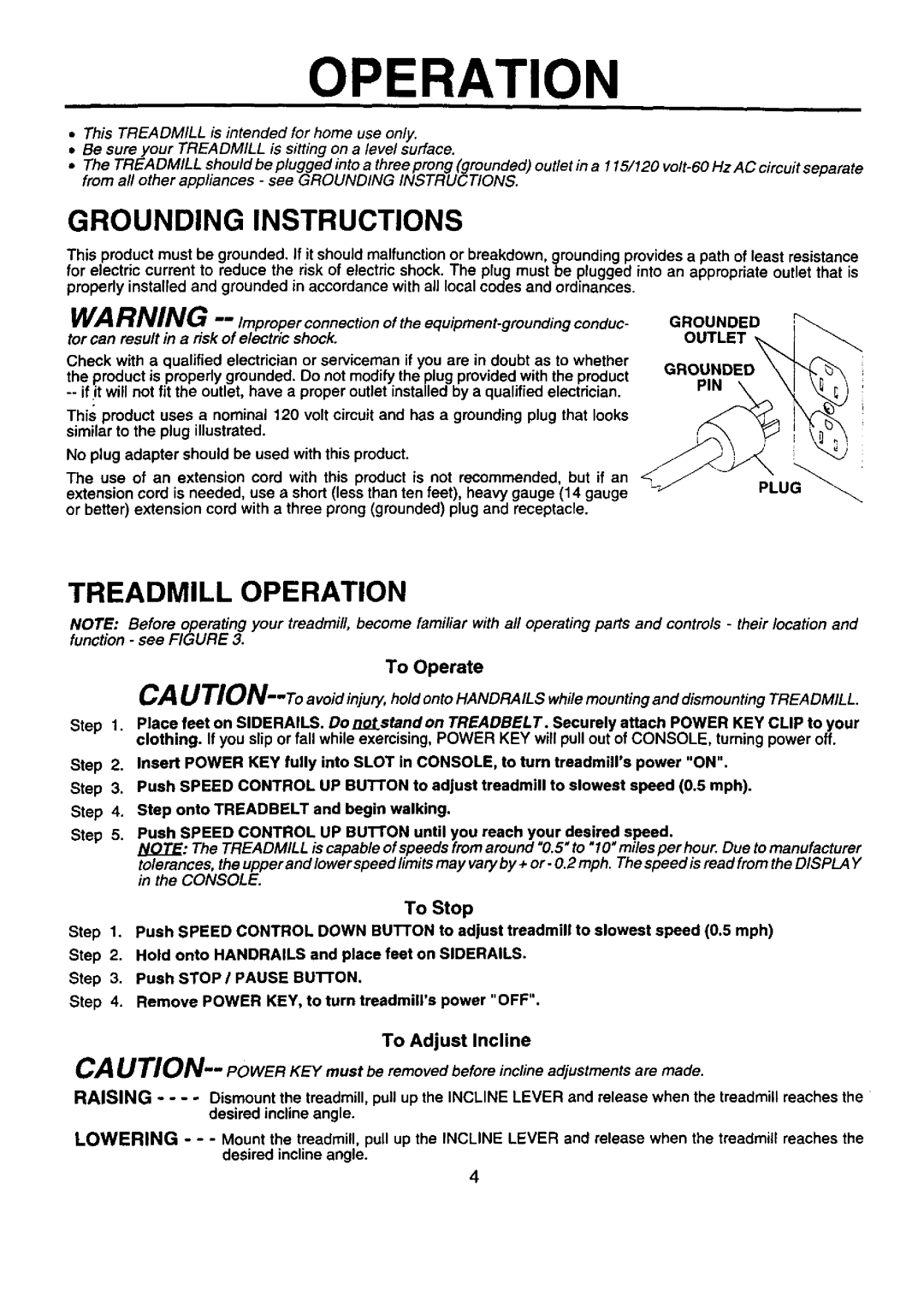 Sears 374.288450, 21-7119 service manual Treadmill Operation 