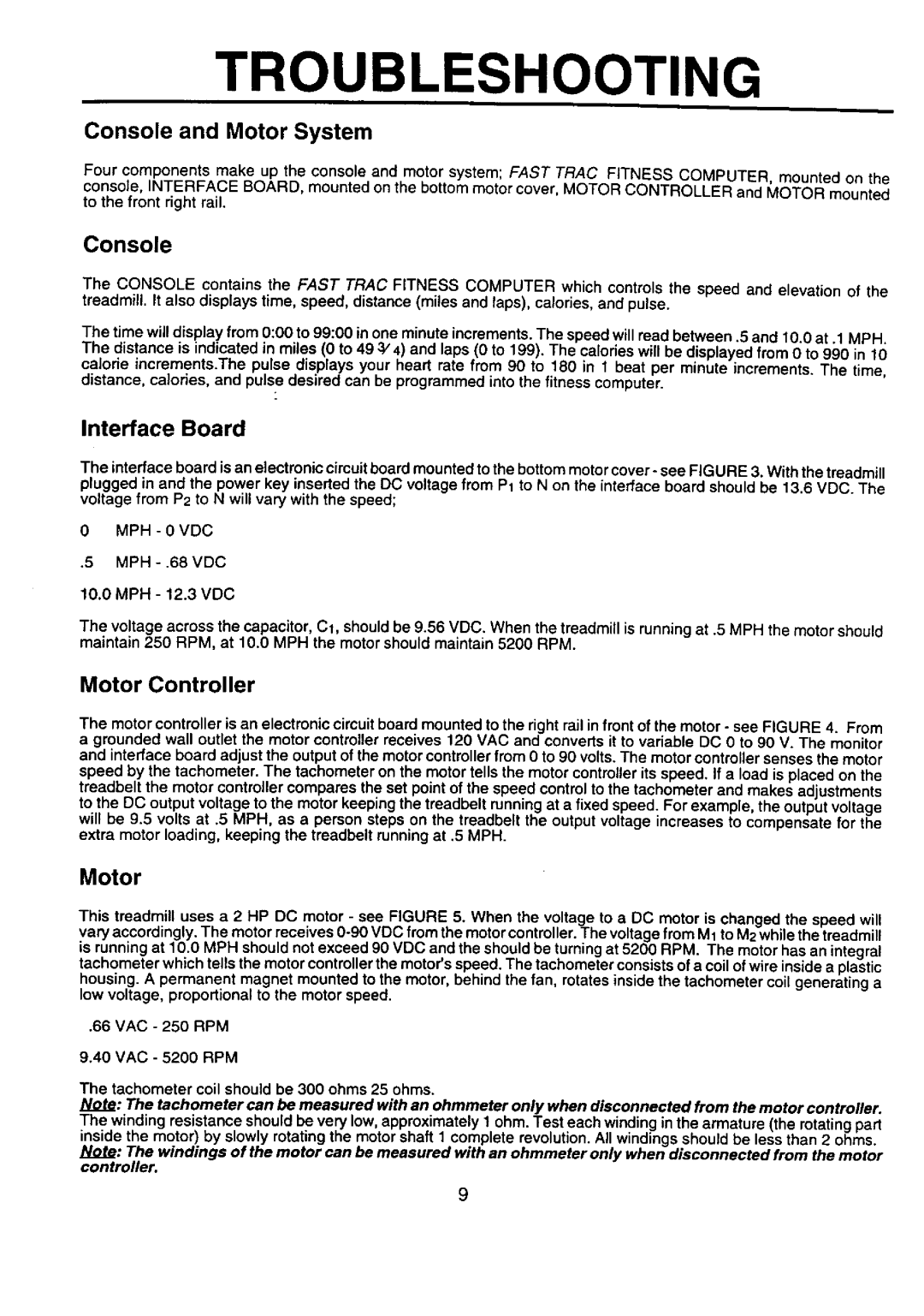 Sears 21-7119, 374.288450 service manual Troubleshooting, Console and Motor System 