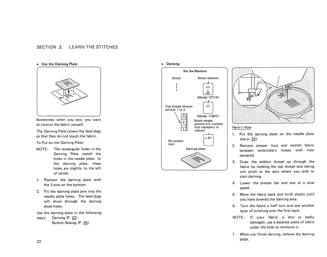 Sears 385. 11607 owner manual HeresHow, Use the Darning Plate 