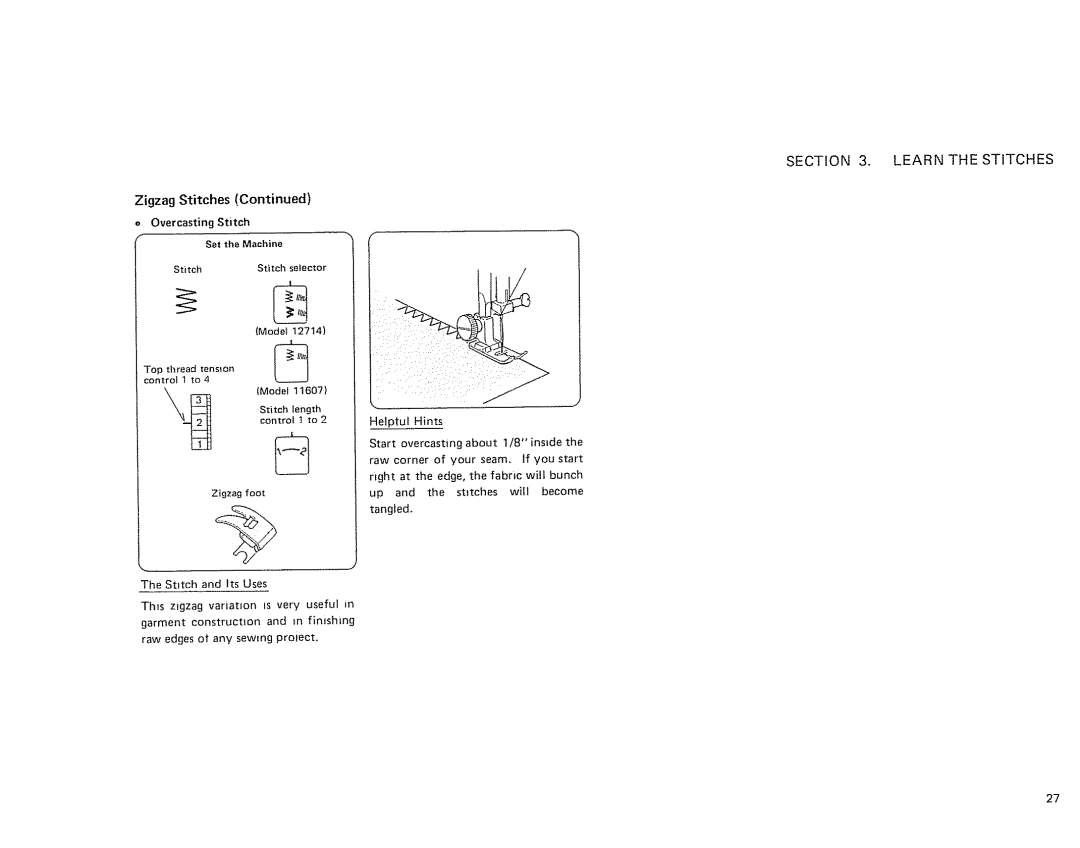 Sears 385. 11607 owner manual ZigzagStitches 