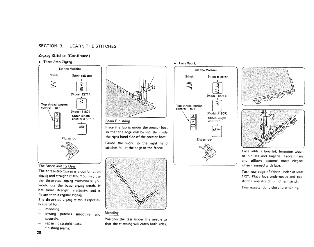 Sears 385. 11607 owner manual Section Learn Stitches, Zigzag Stitches 