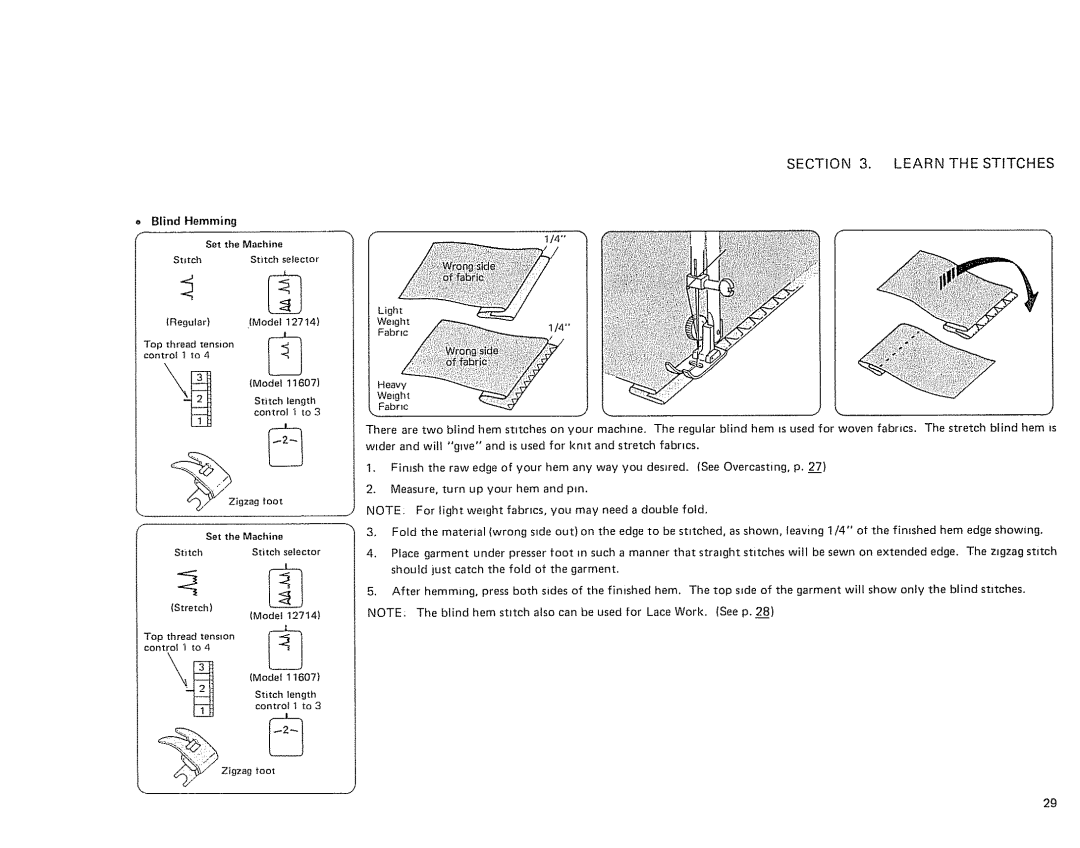 Sears 385. 11607 owner manual Blind Hemming 