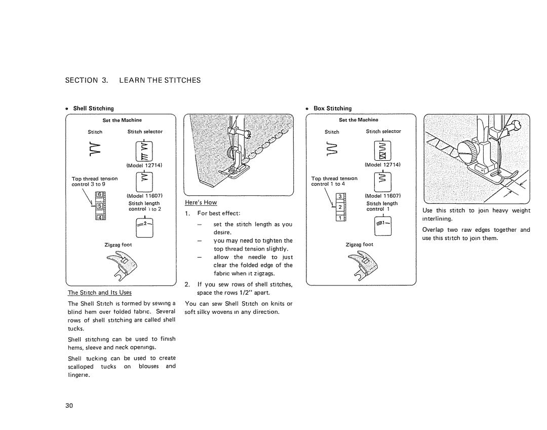 Sears 385. 11607 owner manual Control 3 to g, Box Stitching 