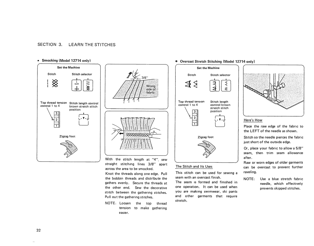 Sears 385. 11607 owner manual Control 1 to, Top thread tens=on Stitch, Stretch, Prevents 