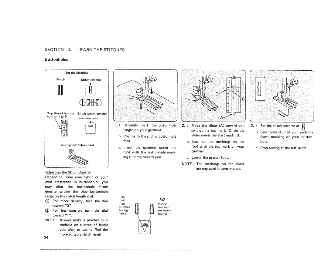 Sears 385. 11607 owner manual Buttonholes 