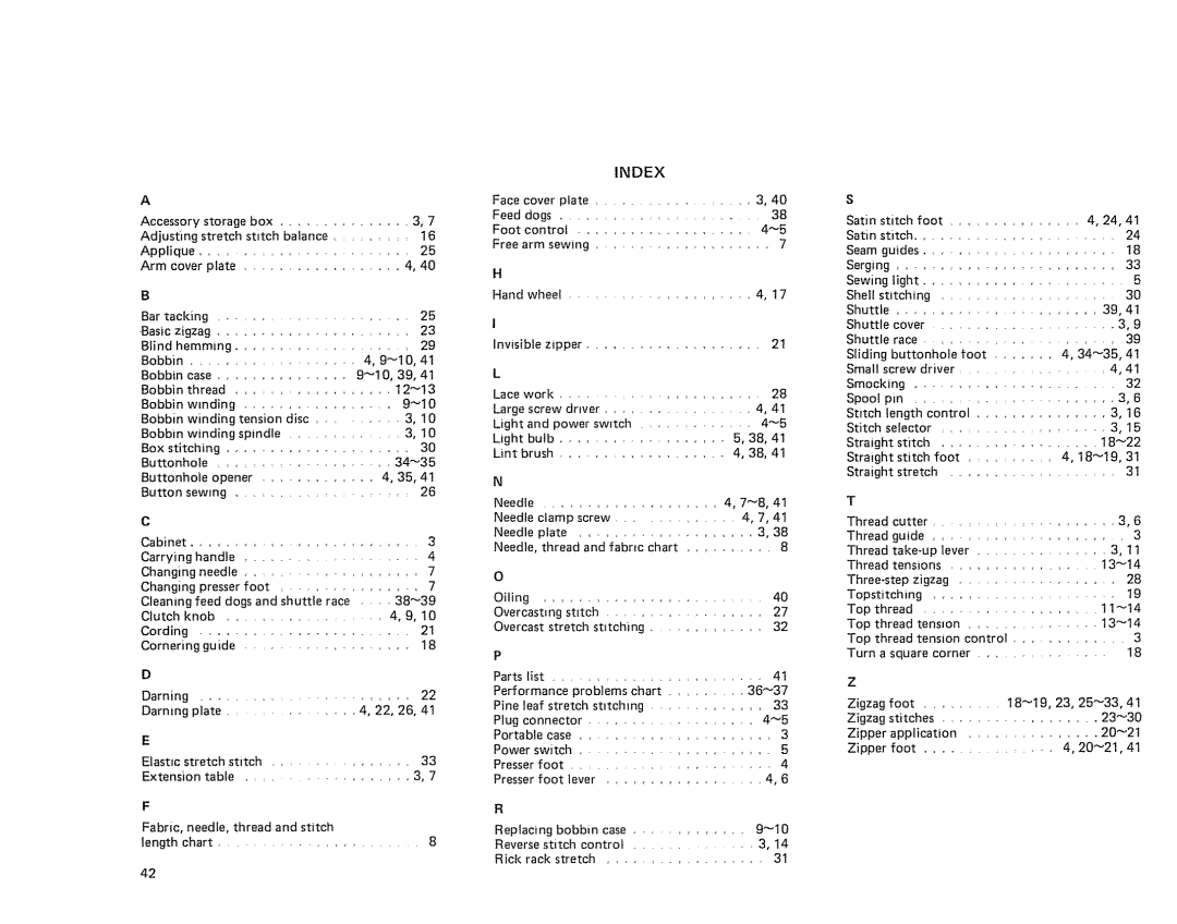 Sears 385. 11607 owner manual Index 