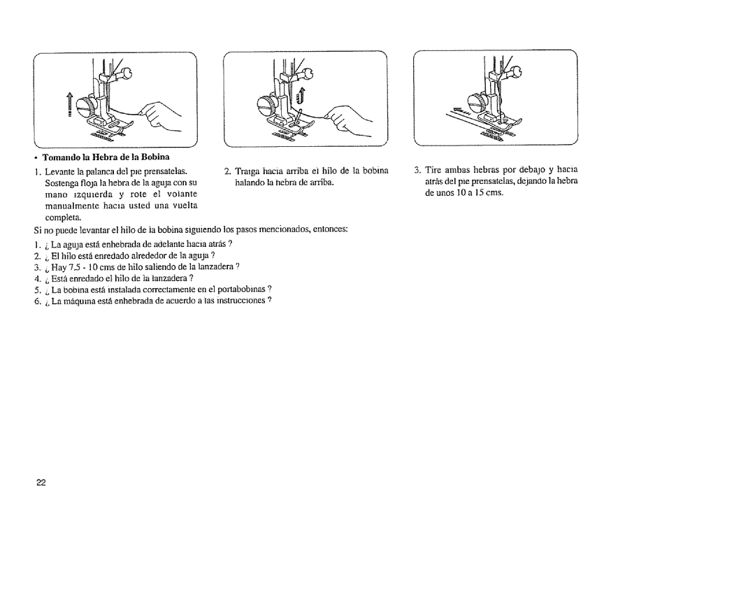 Sears 385. 11608 owner manual Tomando la Hebra de ia Bobina 