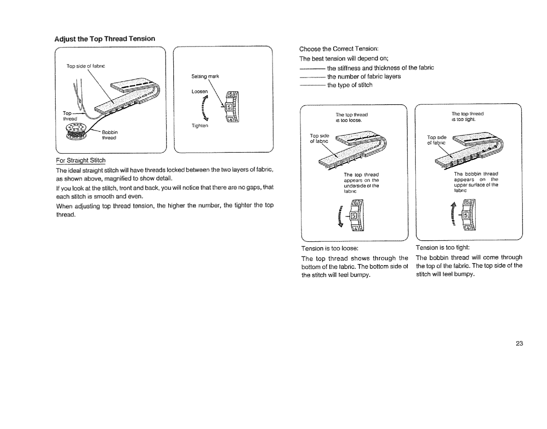 Sears 385. 11608 owner manual Adjust the Top Thread Tension 