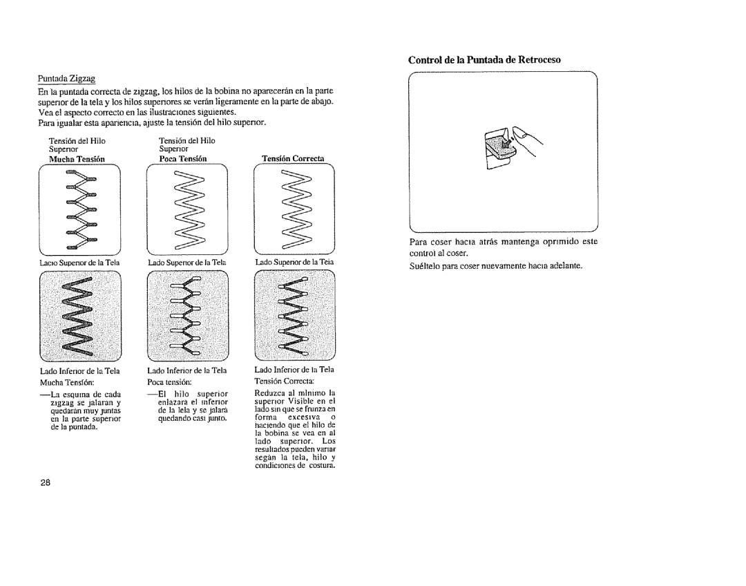 Sears 385. 11608 owner manual Control de la Ptmtada de Retroceso 