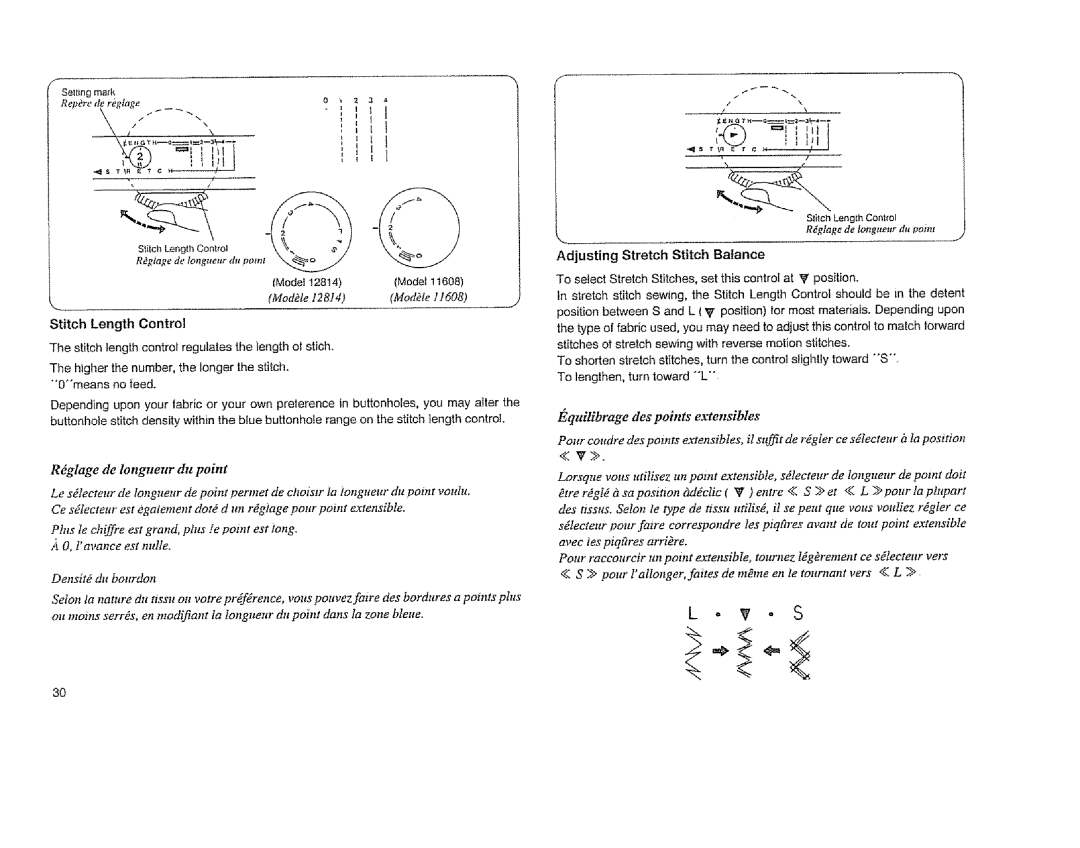 Sears 385. 11608 owner manual Quilibrage des points extensibles, R6gfage de tongueur d+point 