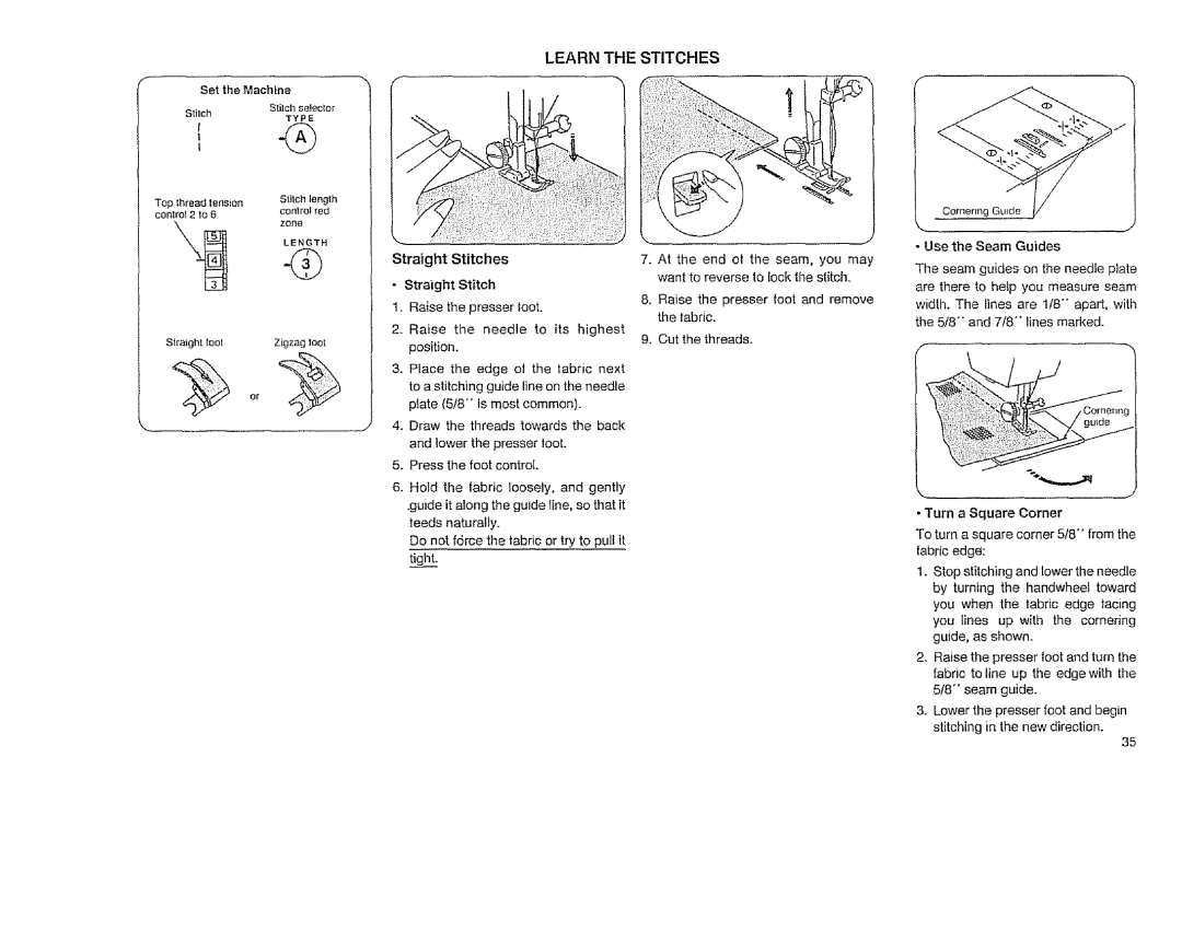 Sears 385. 11608 owner manual Learn the Stitches, Tabric 