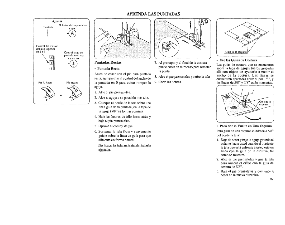 Sears 385. 11608 owner manual Ajustes, Uso las Guias de Costura 