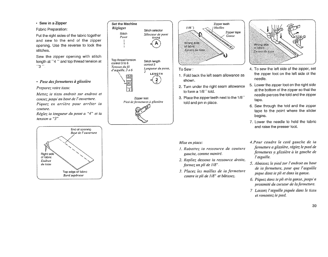 Sears 385. 11608 owner manual Pose desfermetures ?t gissire, Mailtes 