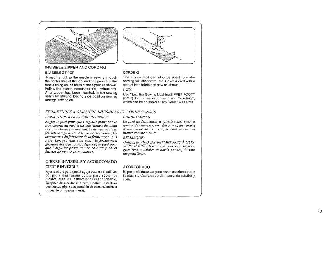 Sears 385. 11608 owner manual Ffrmetures ,4 GL1SSIERE Invisibles 