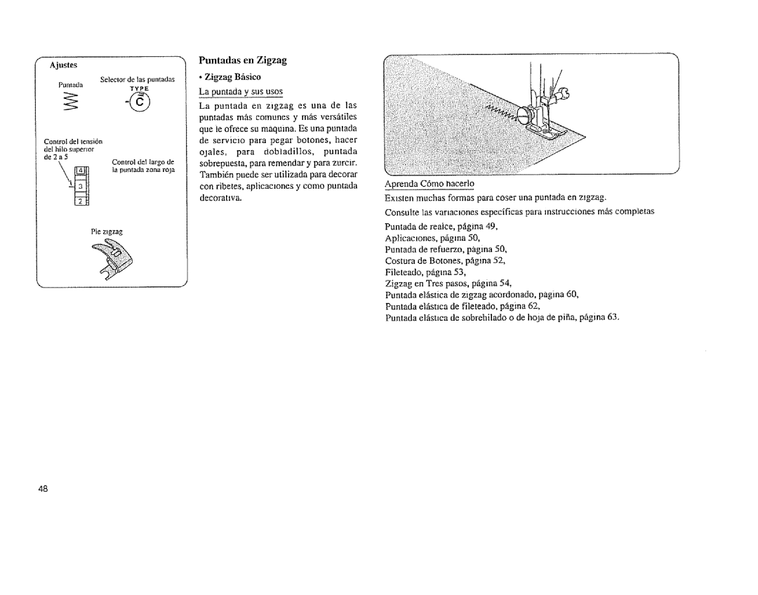 Sears 385. 11608 owner manual Tte2a5, Puntadas en Zigzag 