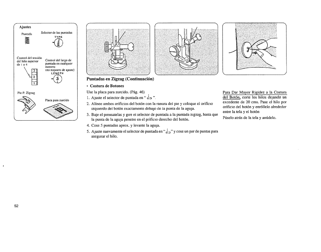 Sears 385. 11608 owner manual Costura de Botones, Ajustes Puntada 