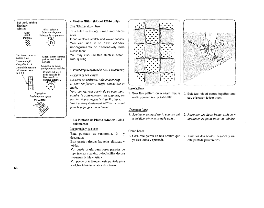 Sears 385. 11608 owner manual Feather Stitch Model 12814 only, Point dpines Moddle 12814 seulemenO 