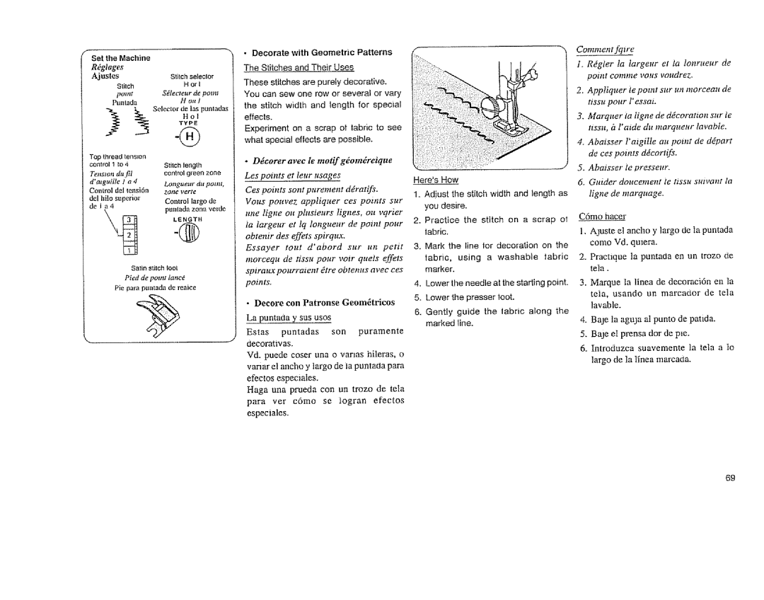 Sears 385. 11608 owner manual Decore con Patronse Geom6tricos La puntaa y sus usos, Decorate with Geometric Patterns 