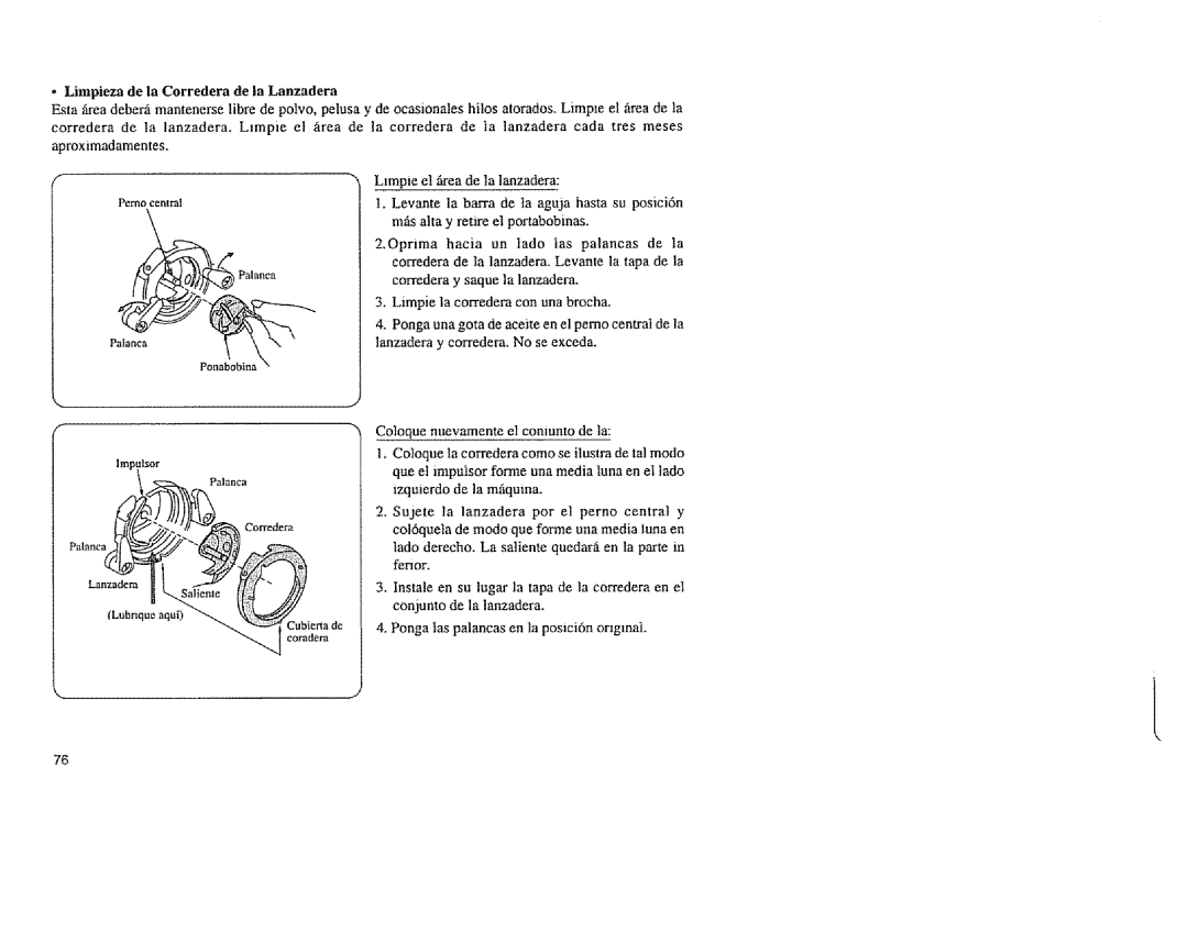 Sears 385. 11608 owner manual Limpieza de la Corredera de ta Lanzadera 