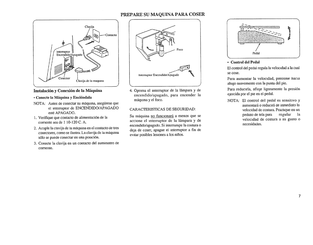 Sears 385. 11608 owner manual Prepare SU Maquina Para Coser, Control del Pedal 