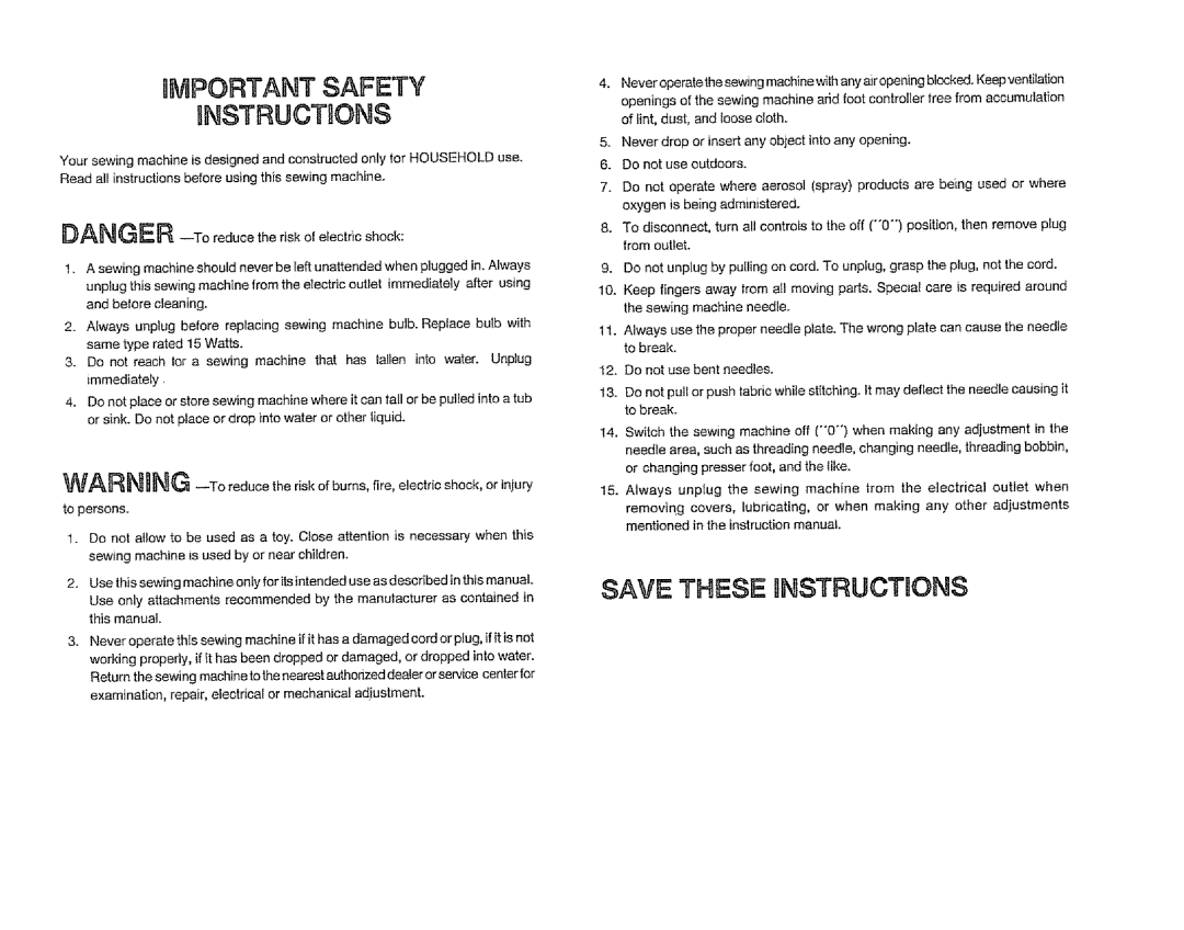 Sears 385. 11608 owner manual nMPORTANT SAFETY UNSTRUCTt!ONS, Save These Unstructions 