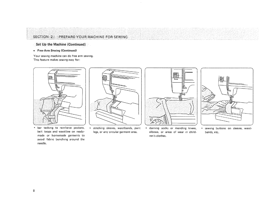 Sears 385. 1264180, 385. 1254180, 385. 1274180 Setl Up the MaChine, = Free-Arm Sewing, Stitching, Toops Waistline 