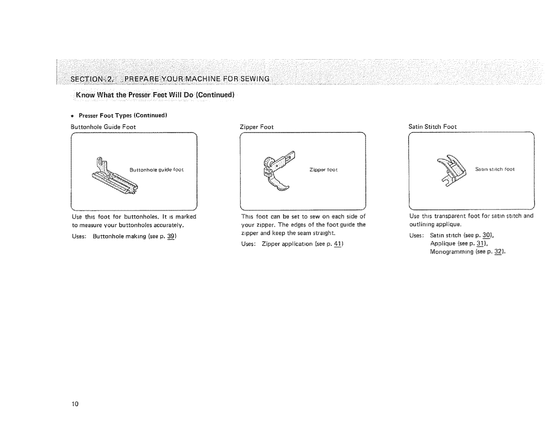 Sears 385. 1254180, 385. 1264180, 385. 1274180 owner manual Know What the Presser Feet WillDo, Presser Foot Types 