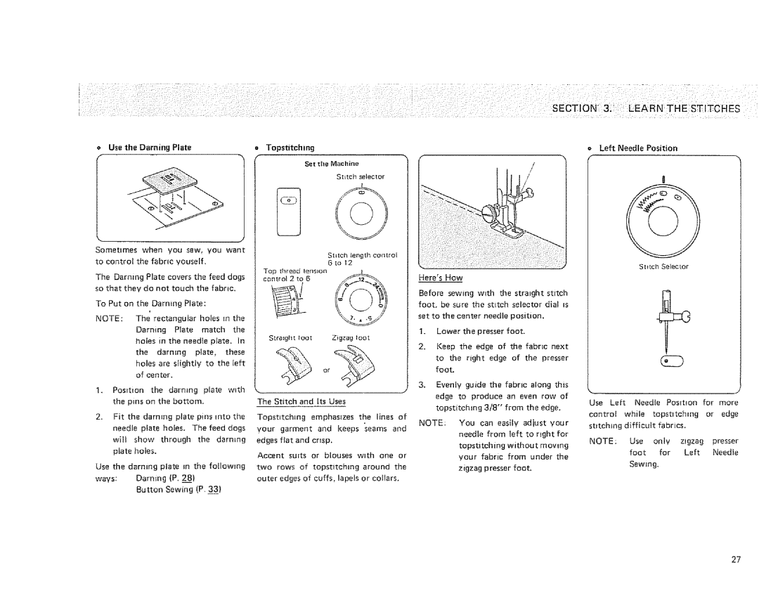 Sears 385. 1274180, 385. 1254180, 385. 1264180 owner manual Use the Darning Plate 