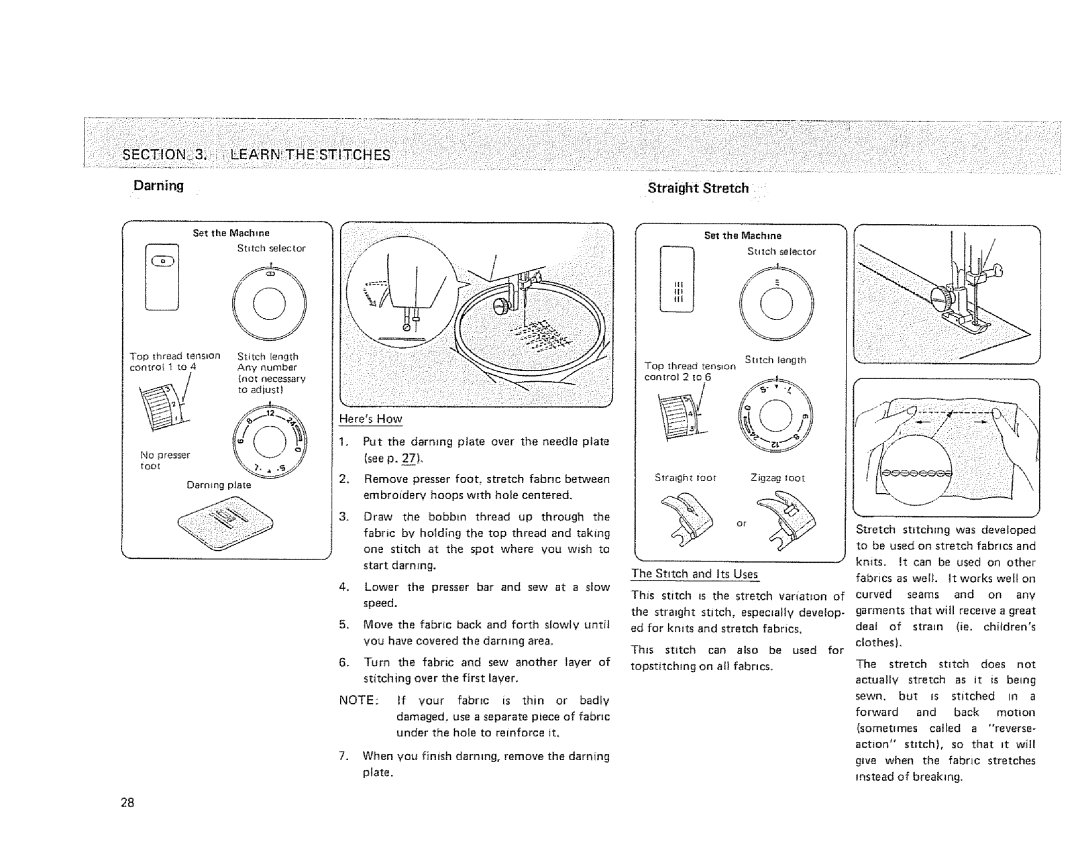 Sears 385. 1254180, 385. 1264180, 385. 1274180 owner manual Darning Straight Stretch 