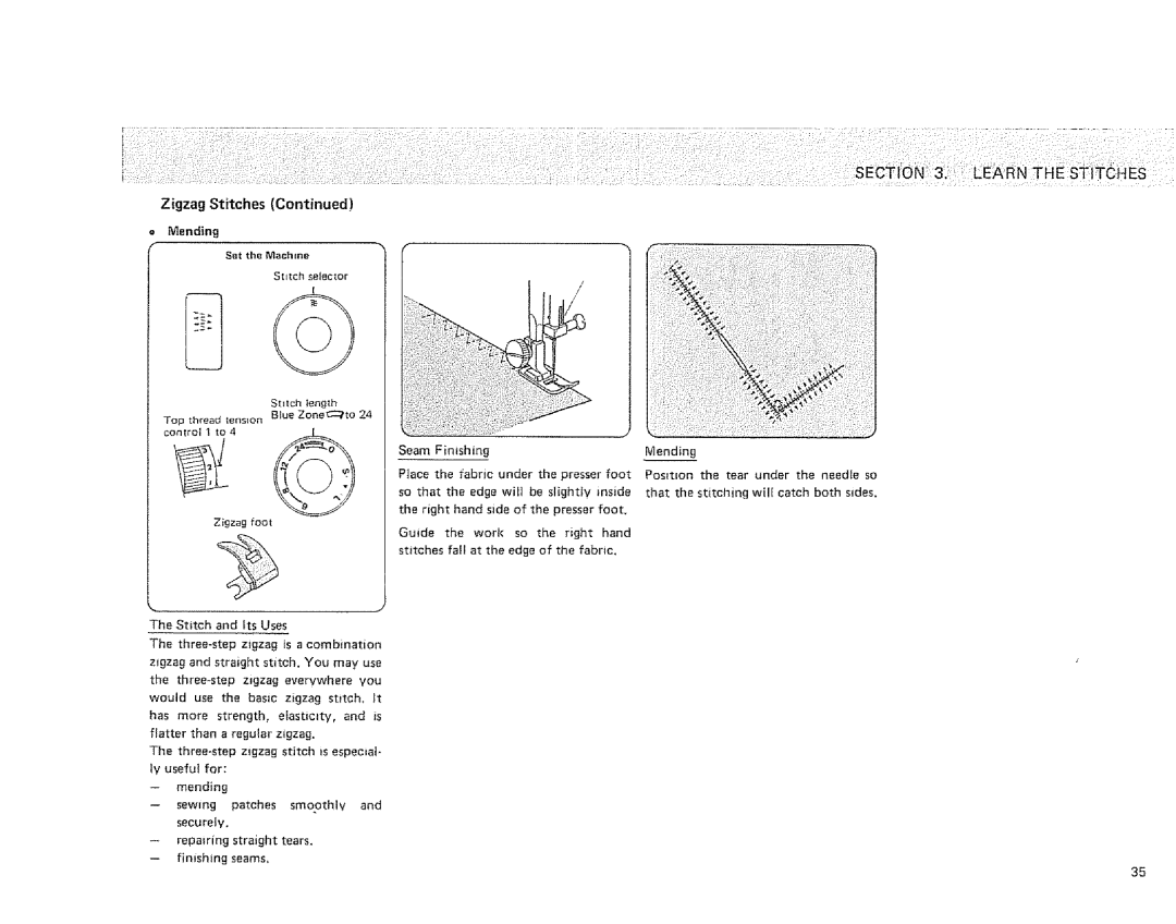 Sears 385. 1264180, 385. 1254180, 385. 1274180 owner manual Mending, Seam Finishing 