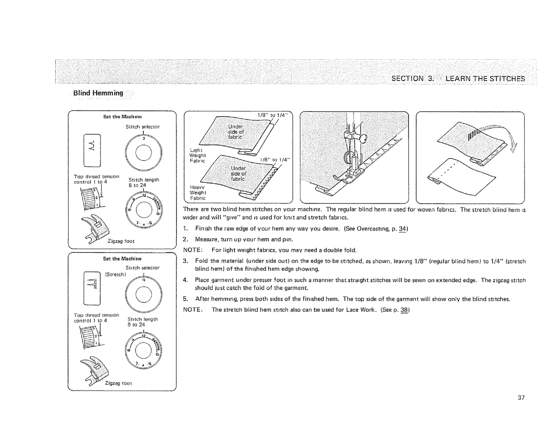 Sears 385. 1254180, 385. 1264180, 385. 1274180 owner manual Blind Hemming, Set Machine 