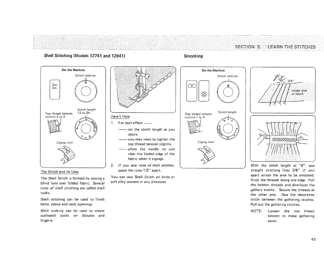 Sears 385. 1254180, 385. 1264180, 385. 1274180 owner manual Shell Stitch ing M odels 12741, Lingere, For best effect 