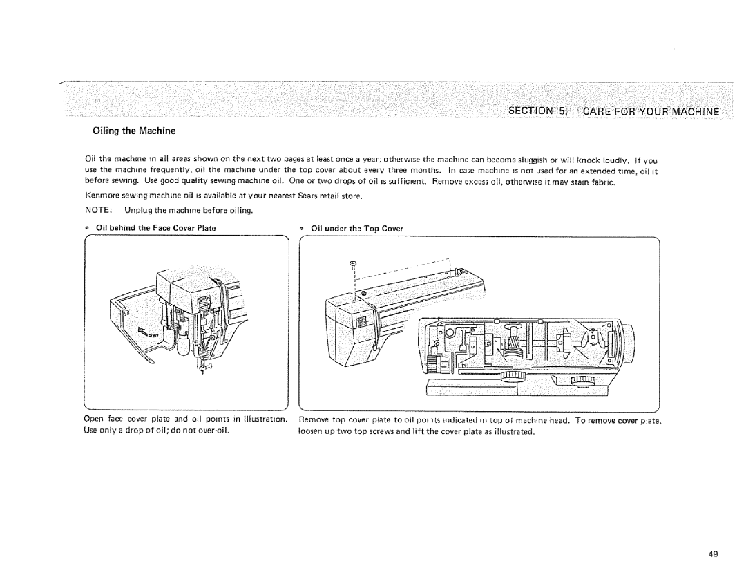 Sears 385. 1254180, 385. 1264180, 385. 1274180 owner manual Oilingthe Machine 