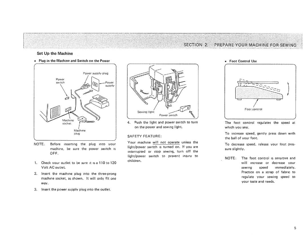 Sears 385. 1264180, 385. 1254180, 385. 1274180 owner manual Set Up the Machine, = Plug in the Machine and Switch on the Power 