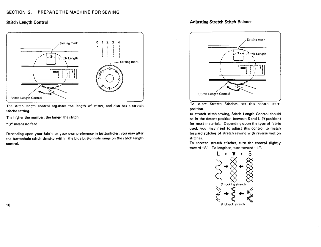 Sears 385. 12712, 385. 12714 Stitch Length Control, Adjusting Stretch Stitch Balance, I12--3, Stitches, Rick rack stretch 