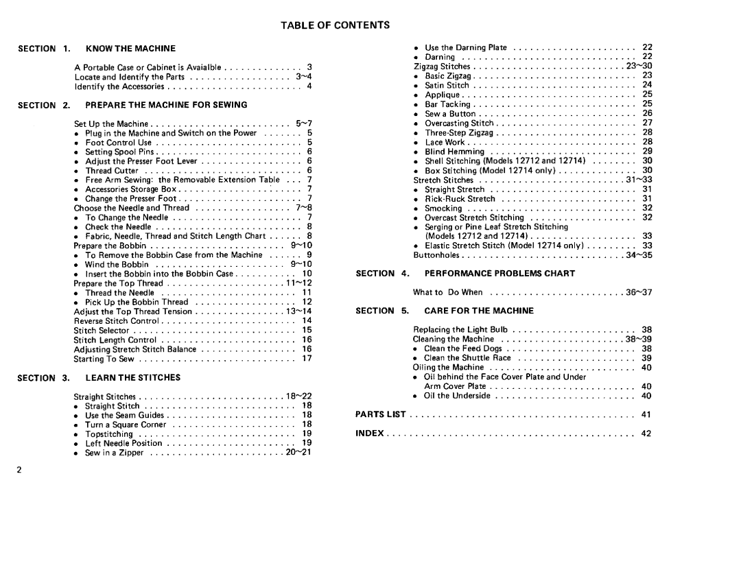 Sears 385. 12708, 385. 12714, 385. 12712, 385. 12710 owner manual Table Ofcontents 