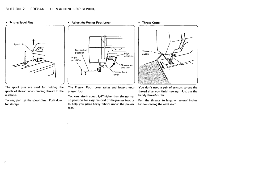 Sears 385. 12708, 385. 12714, 385. 12712, 385. 12710 Setting Spool Pins, Adjust the Presser Foot Lever Thread Cutter 