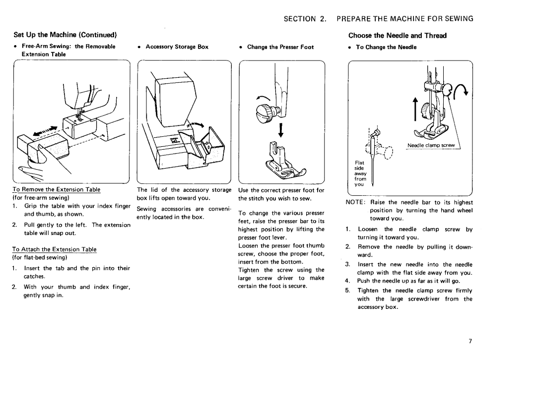 Sears 385. 12714, 385. 12712, 385. 12710, 385. 12708 Set Up Machine Free-Arm Sewing the Removable, Extension Table 