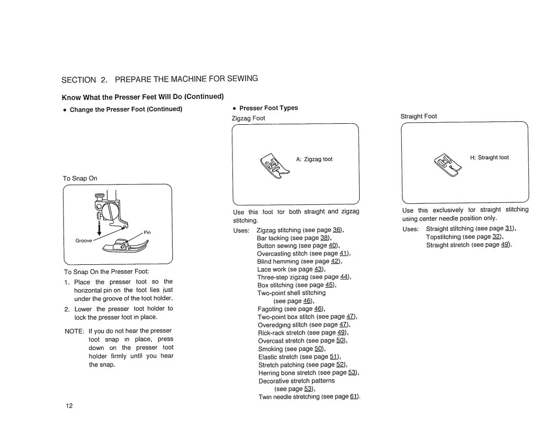 Sears 385. 17526 owner manual Zigzag toot 