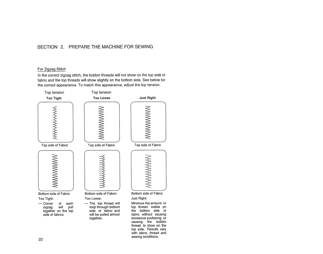 Sears 385. 17526 owner manual Top Tension Toc Tight Too Loose Just Right 