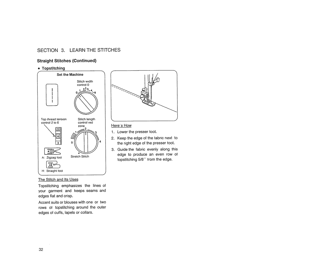 Sears 385. 17526 owner manual Topstitching Set the Machine 