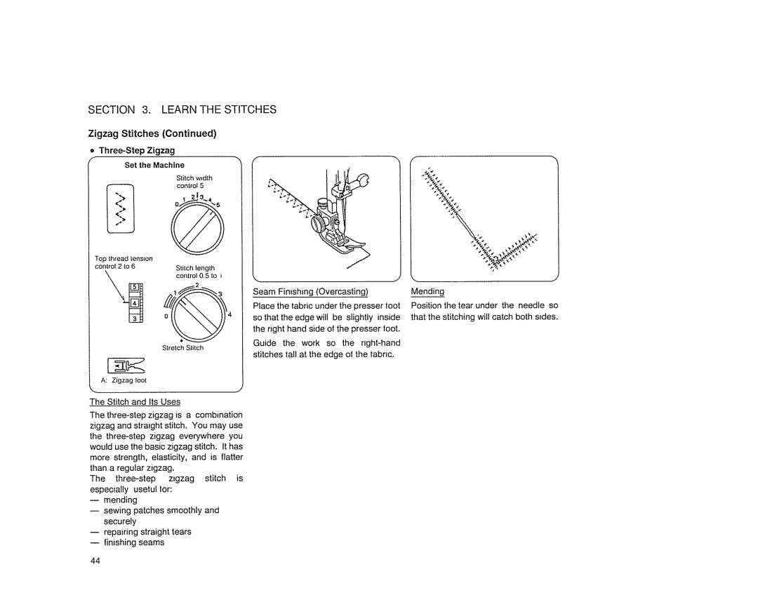 Sears 385. 17526 owner manual Three-Step Zigzag 